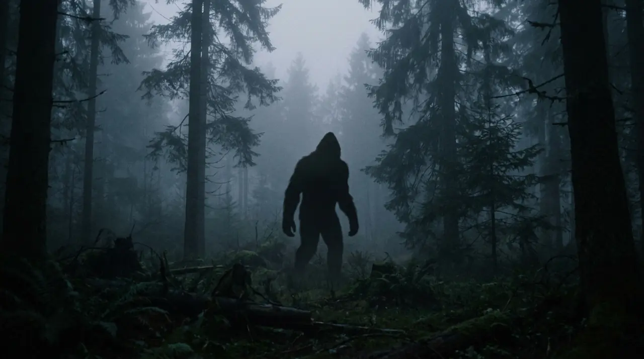 Bigfoot silhouette in fog